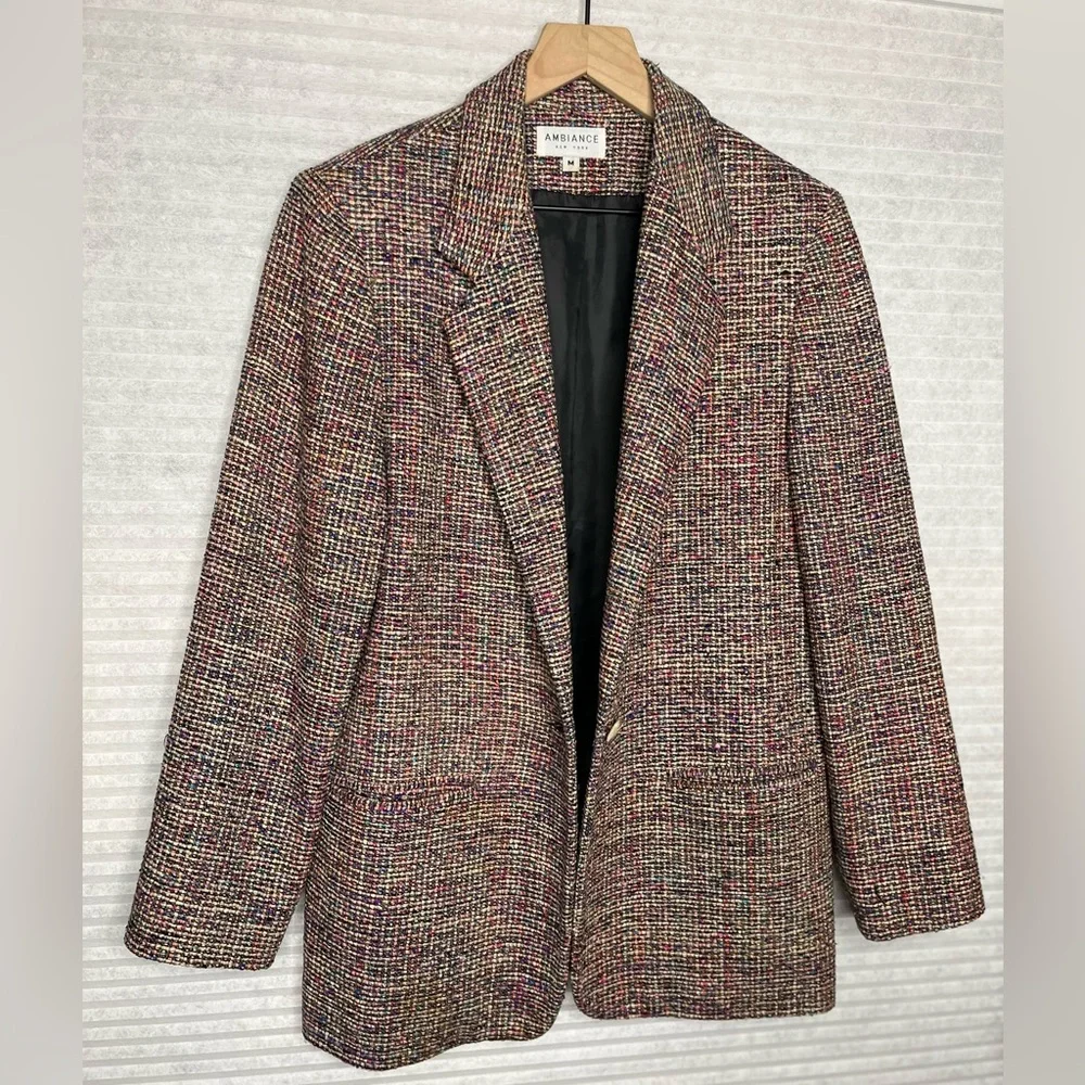 AMBIANCE New York Vintage Tweed Silk Women’s Blazer Jacket multicolor size M - Picture 2 of 14